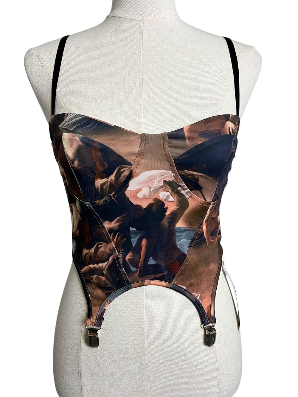 DO MY SELF Corset Top Womens Medium Multicolor Art Graphic Bustier Garter Sexy
